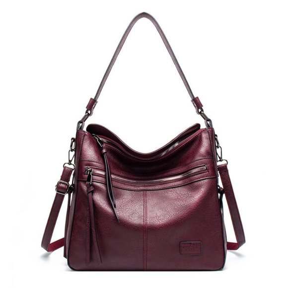 NWT Handbag Medium Size Hobo Bag / Purse Faux Leather Wine-Red - Picture 1 of 8